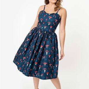 navy blue unique vintage mushroom dress